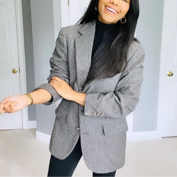 Vintage | Brown Grey 100% Wool Oversized Single Breasted Blazer - Picture 8 of 9
